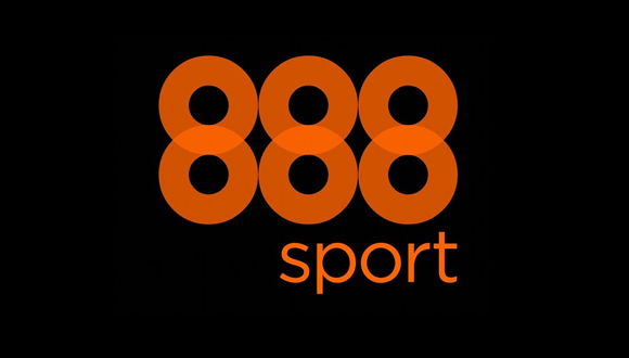 Bookmakerens 888sports officielle logo på sort baggrund
