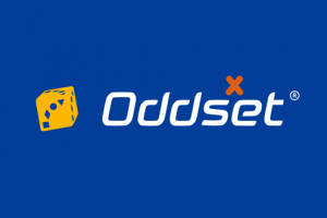 Oddsets logo på blå baggrund med hvid skrift