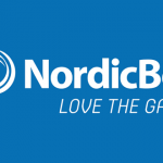 Nordicbets logo og slogan på blå baggrund