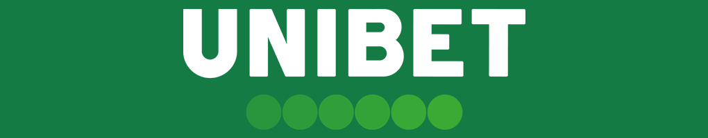 Bookmakeren Unibets officielle logo på mørkegrøn baggrund