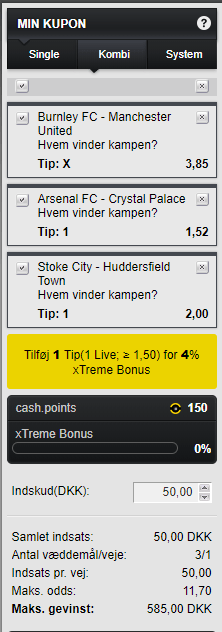 Spilkupon hos bookmakeren Cashpoint