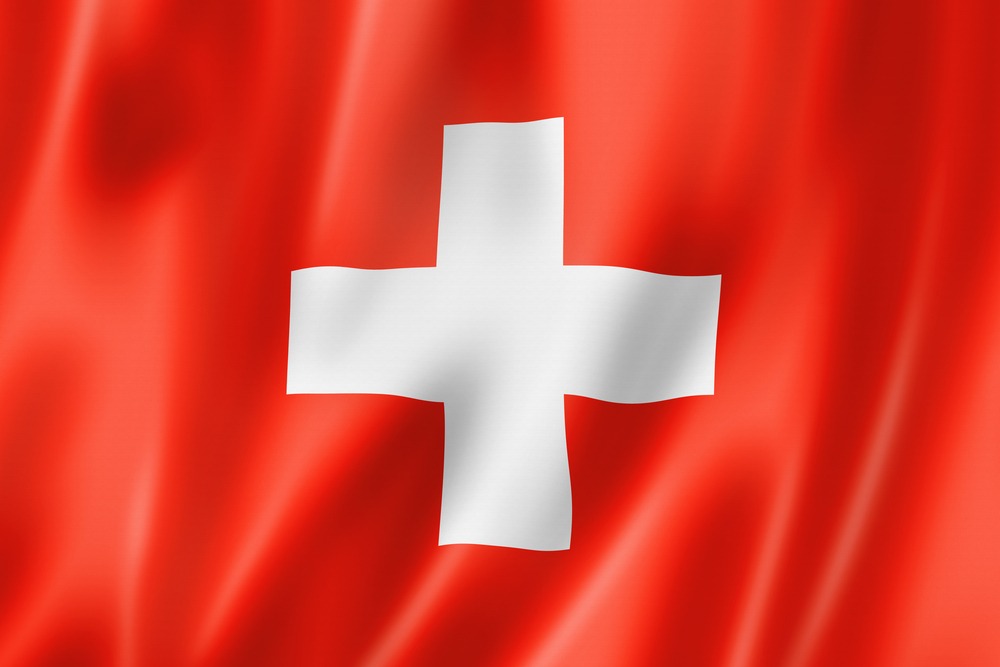 Schweiz' rød-hvide flag med bølger på