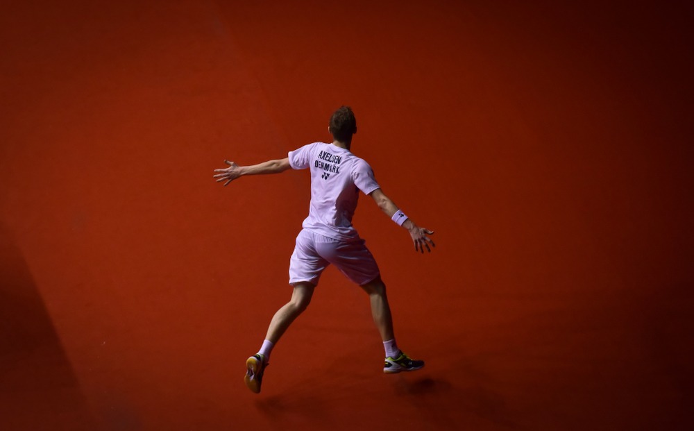 Badmintonspilleren Viktor Axelsen fejrer en sejr ved Malaysia Masters i foråret 2018