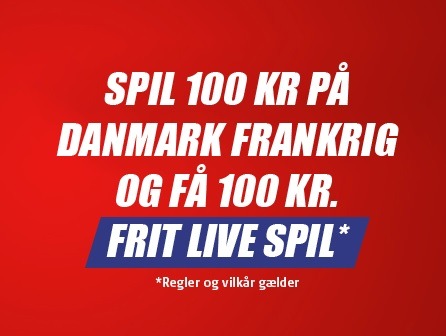 100 kroner frit spil på Danmark Frankrig fra Danske Spil