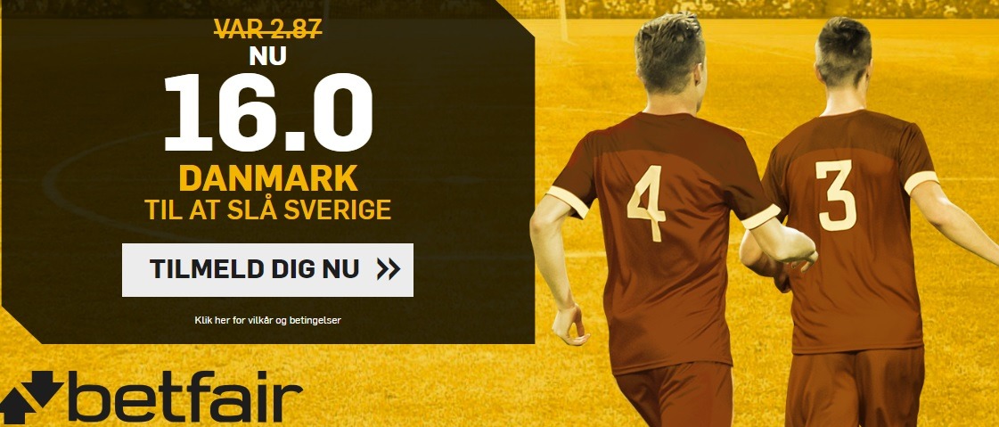 Forhøjet odds på dansk sejr over Sverige fra betfair
