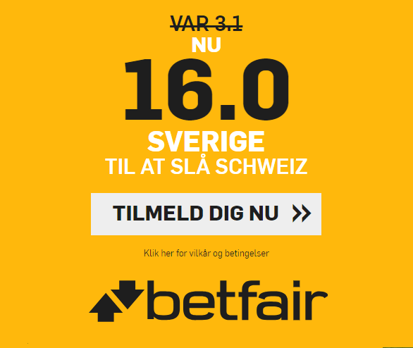 Odds 16 på Sverige slår Schweiz hos betfair