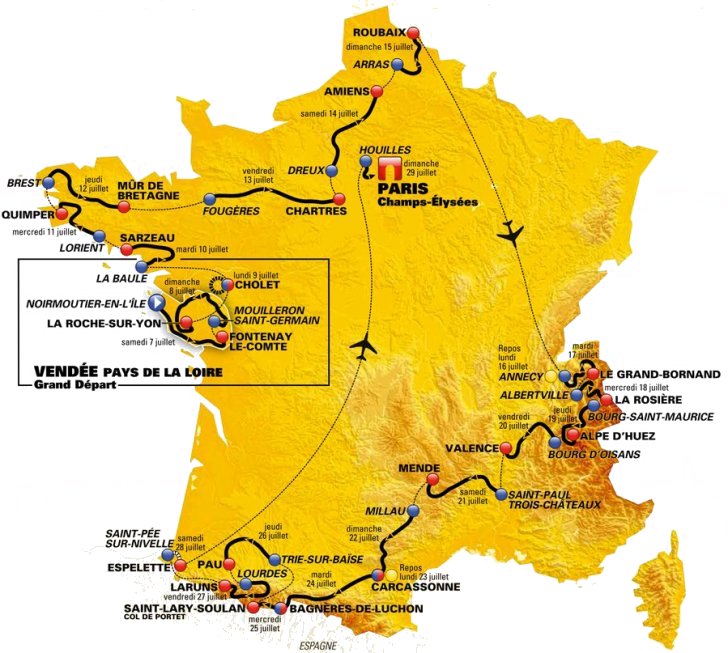 tour de france vandaag route kaart