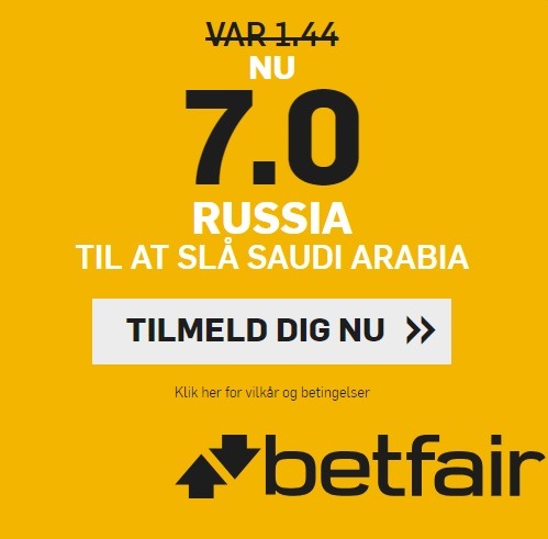 Kampagne fra betfair, hvor man får forhøjet odds på VM-kampen mellem Rusland og Saudi Arabien