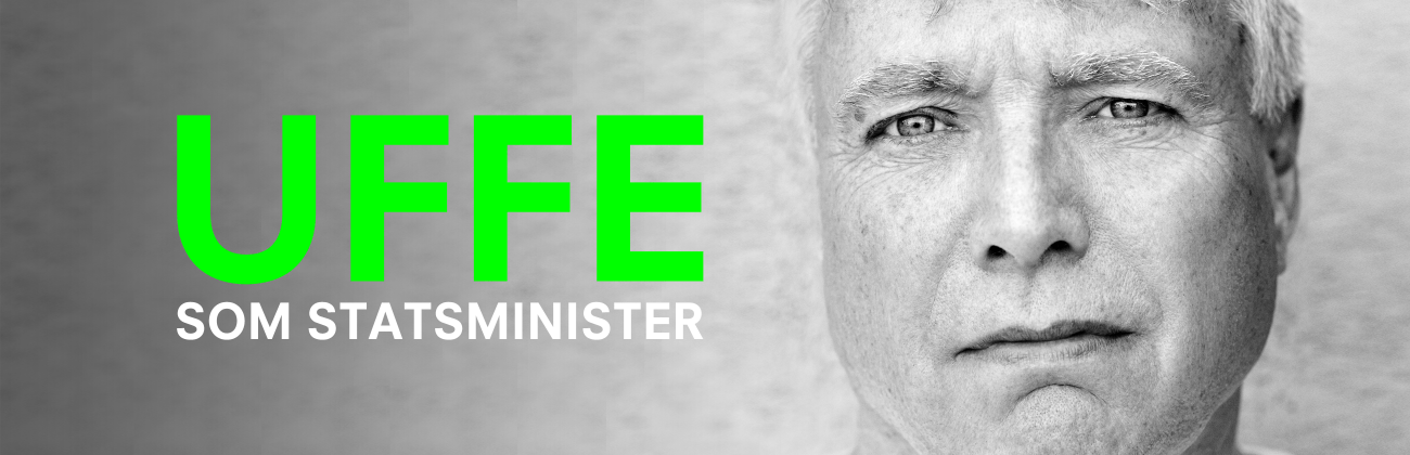 Billede af Alternativets politiske leder Uffe Elbæk med teksten Uffe som statsminister