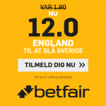 Få odds 12 på England slår Sverige hos betfair