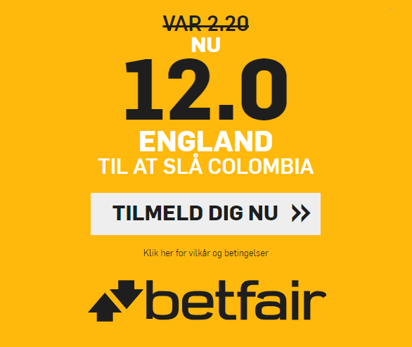 Odds 12 på England slår Colombia hos betfair