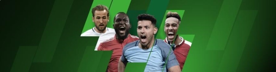 Kampagnebillede fra Unibet med Harry Kane, Romelu Lukaku, Sergio Aguero og Pierre-Emerick Aubameyang.