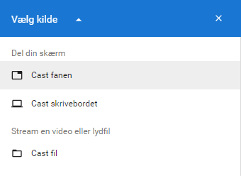 Cast fanen fra browseren Google Chrome