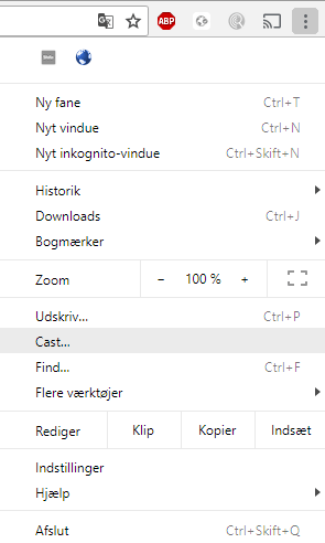 Dropdown menu fra browseren Google Chrome