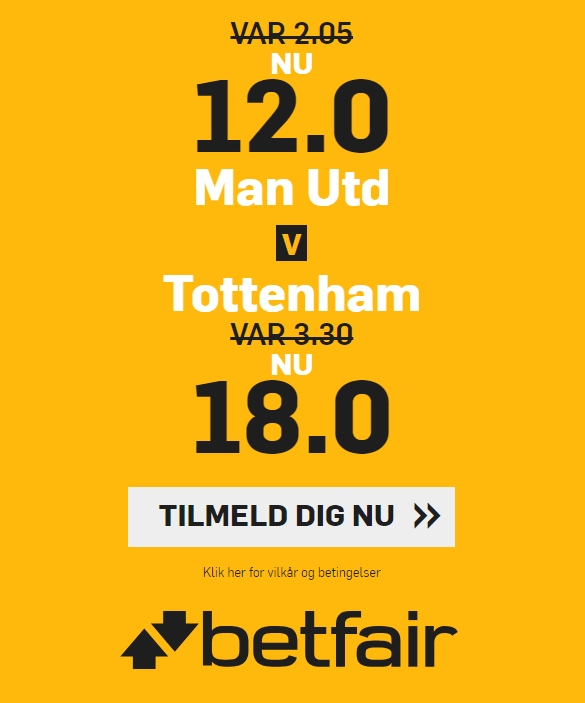 Få odds 12 på en Man Utd-sejr og odds 18 på en Spurs-sejr