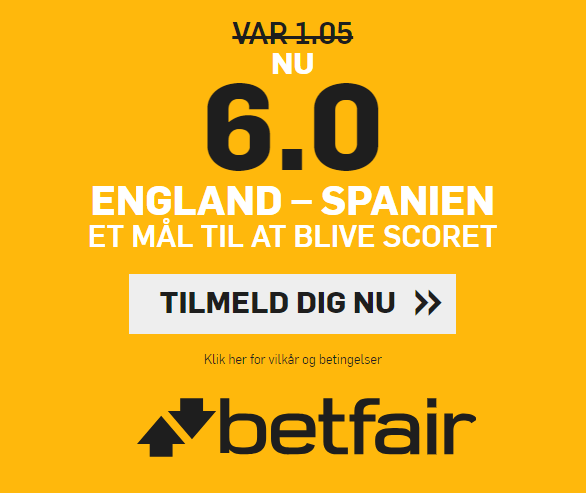 Få odds 6 på der bliver scoret i England mod Spanien