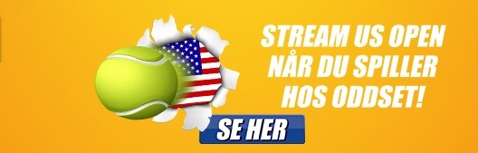 Kampagnebillede fra Danske Spil, der viser, at man kan livestreame US Open gratis hos bookmakeren Danske Spil.