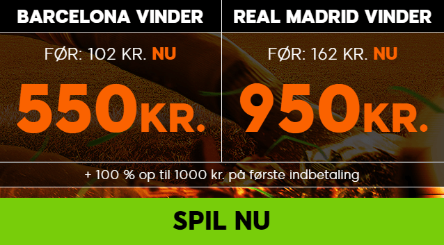 Få odds 11 på Barcelona og odds 19 på Real Madrid hos 888sport