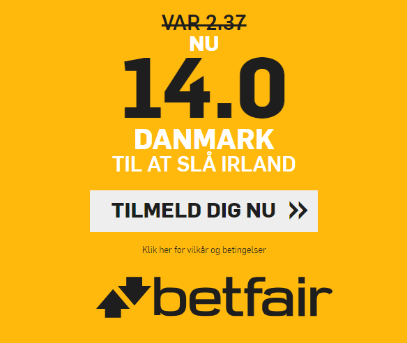 Få odds 14 på dansk sejr over Irland