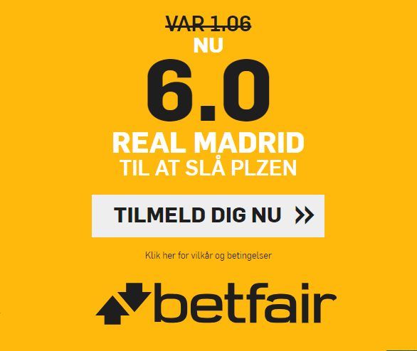 Få odds 6 på Real-sejr over Plzen hos betfair