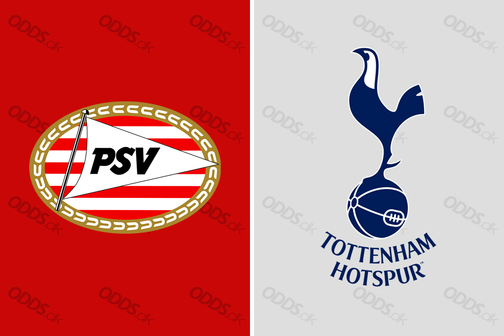Officielle klublogoer for PSV Eindhoven og Tottenham Hotspur