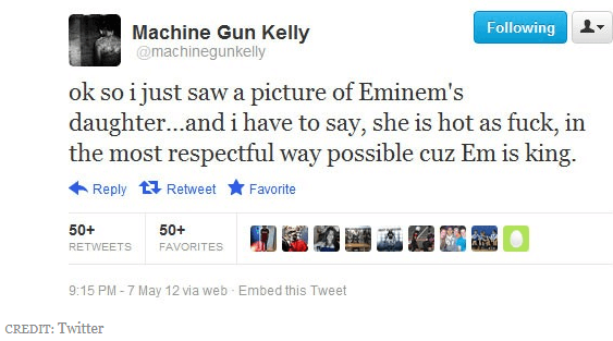 Machine Gun Kellys tweet fra 2012 om Eminems datter