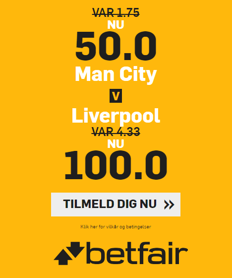 Få odds 50 på Man City og 100 på Liverpool hos betfair