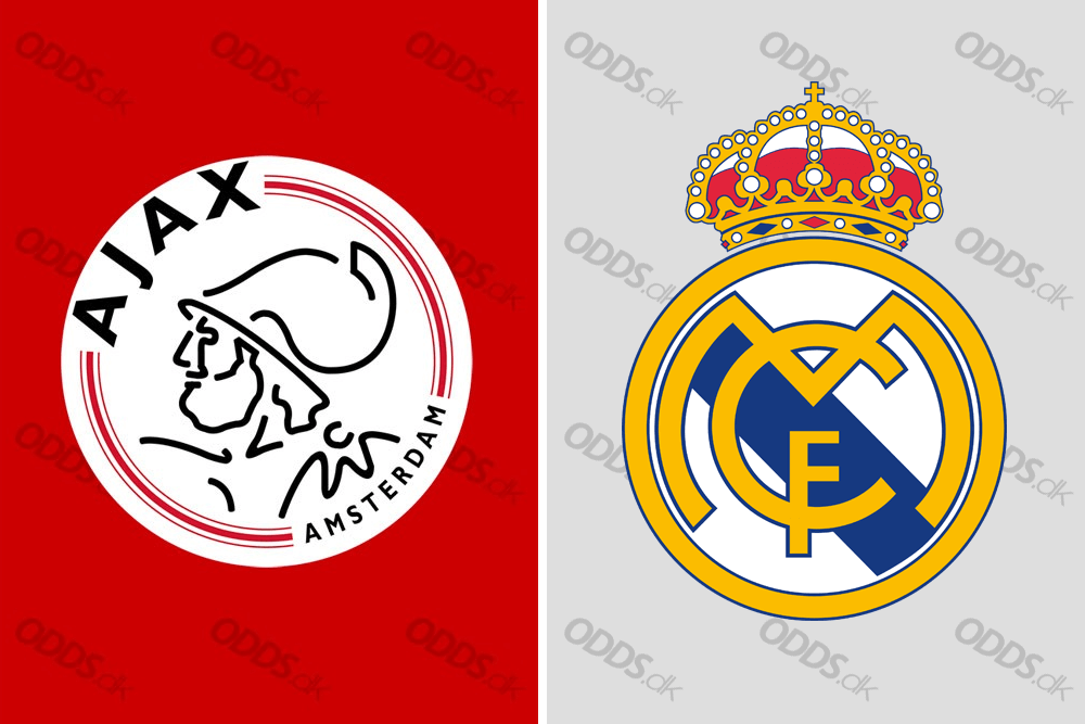 Officielle klublogoer for Ajax Amsterdam og Real Madrid