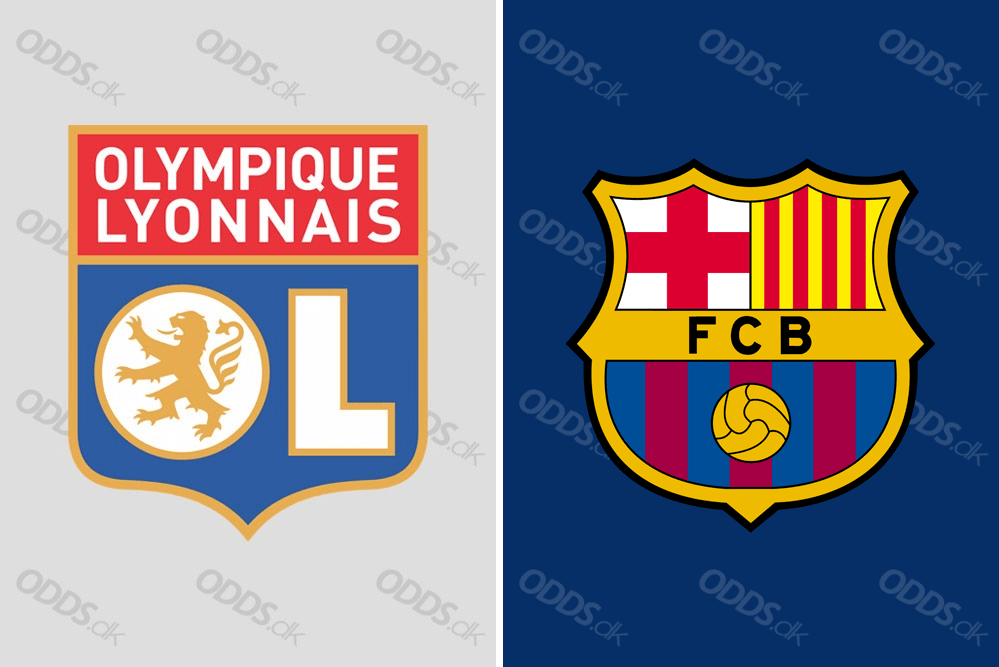 Officielle klublogoer for Olympique Lyon og FC Barcelona