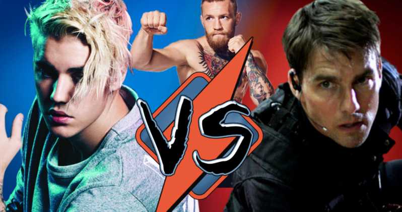 Justin Bieber vs Tom Cruise med Conor McGregor i baggrunden