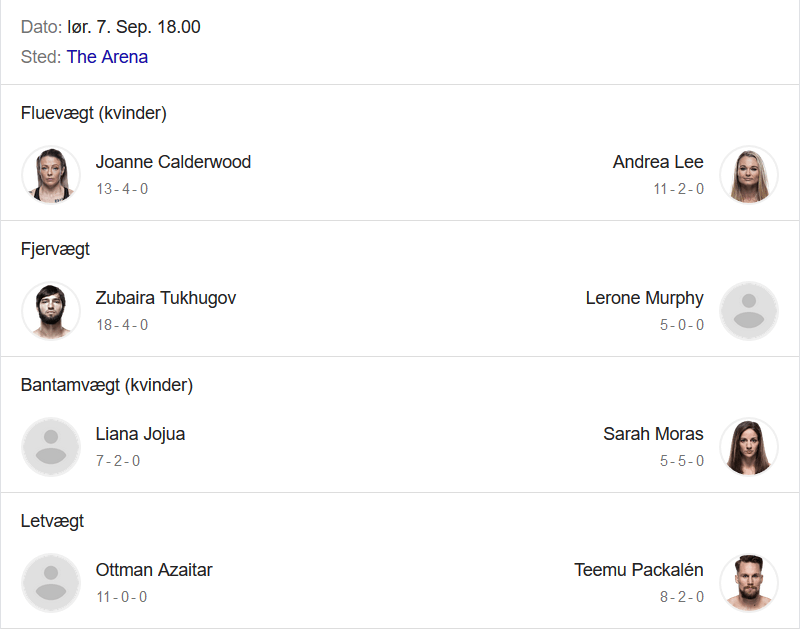 Fight card ved UFC 242 i Abu Dhabi