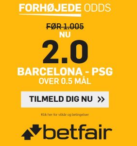 Odds boost fra betfair på Barcelona - PSG i Champions League.