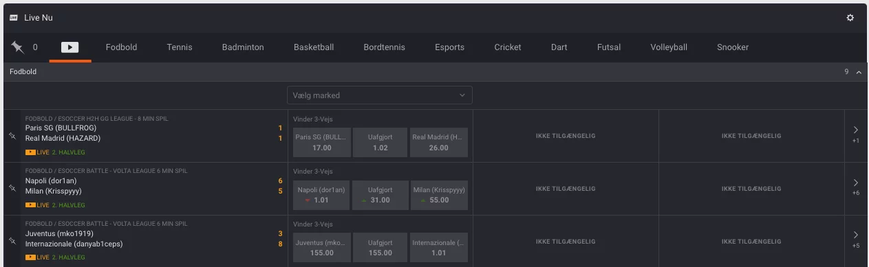 betsson livestream oversigt