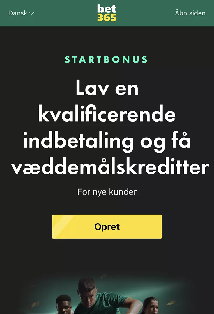 Landingsside på bet365, hvor du kan begynde at oprette en konto