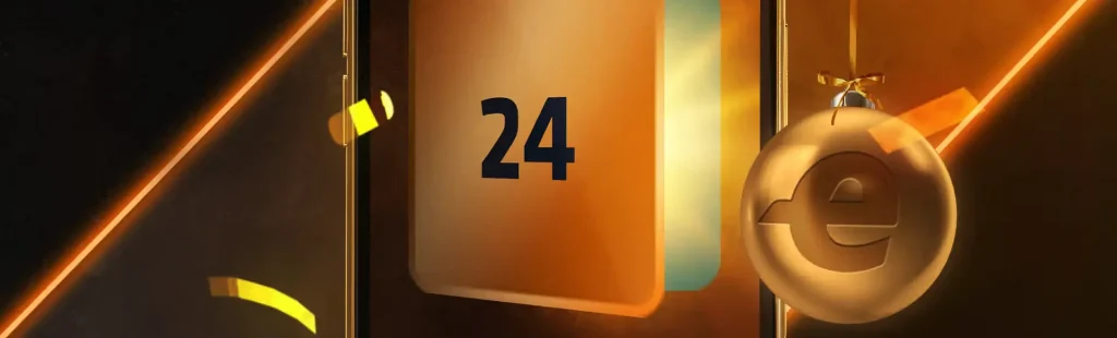 Banner, der viser en mobil med en låge for den 24. december fra en julekalender og en julekugle med et Expekt-logo på